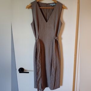 Antonio Melani Taupe V-Neck Midi Dress With Tie Size 4